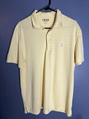 IZOD Golf Polo Shirt Men's Large PreppyButton Up V Neck Collared Athletic Yellow